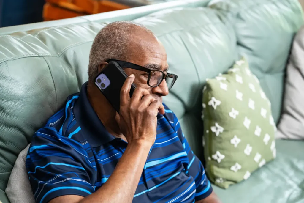 Senior talking on the phone.