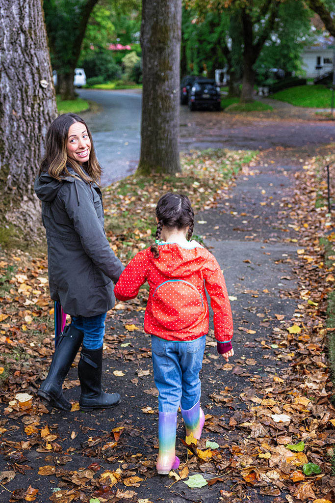 Mom and daughter walking together.