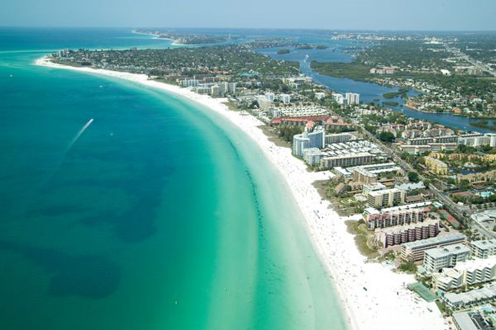 Aerial image of Siesta Key Beach in Sarasota.