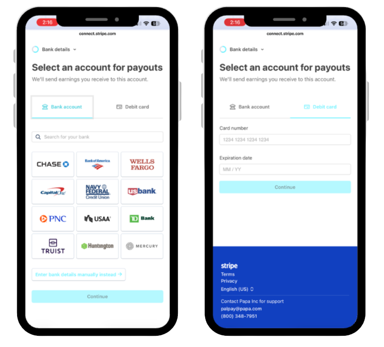 Stripe Payment Selection Screen